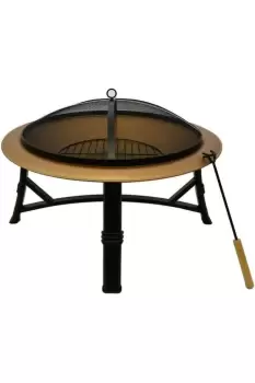 Image of Garden Patio Camping Outdoor Heating Durable Steel Fire Pit Coal, Charcoal and Wood Burning Fire Bowls with Mesh Cover Lid in COPPER