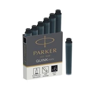Image of Parker Quink Mini Cartridge Ink Refills Black 1 x Pack of 6 1950407