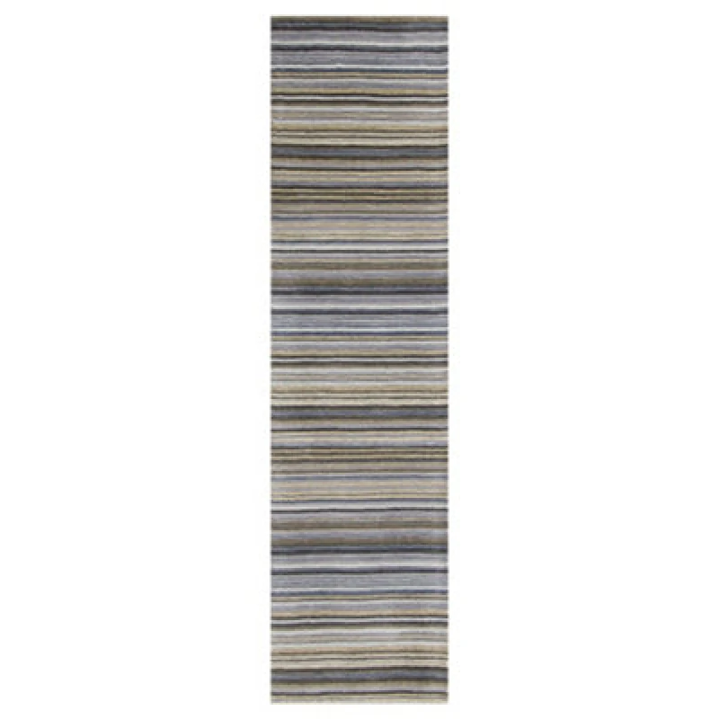 Image of Melrose Mubai Stripe Wool Made Grey Runner Area Rug 060/230Cm