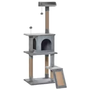 Image of PawHut Cat Tree Tower Climbing With Jute Scratching Post - Light Grey