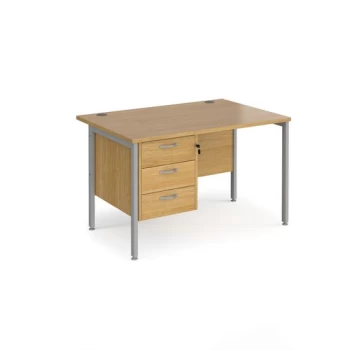 Image of Office Desk Rectangular Desk 1200mm With Pedestal Oak Top With Silver Frame 800mm Depth Maestro 25 MH12P3SO