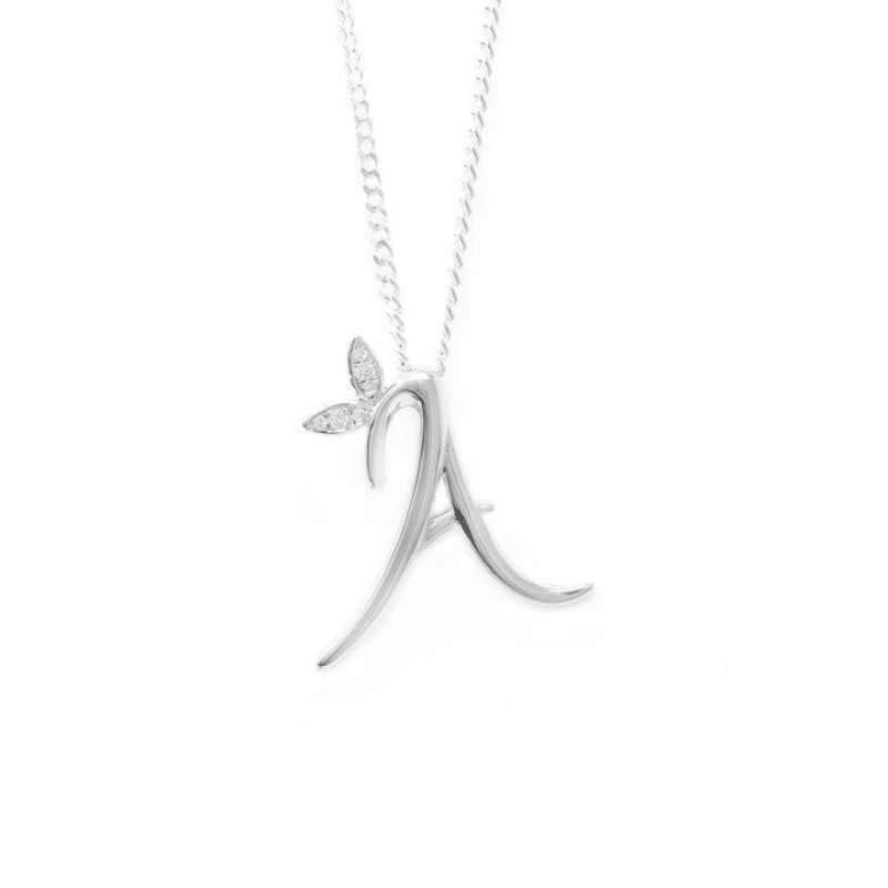Image of Say It With Winged Diamond Initial Necklace - Sterling Silver - A/18" Size: 18" Silver Unisex 18"