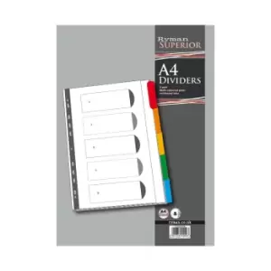 Image of Ryman 5 Part Dividers Indexed Coloured Tab White, Mylar