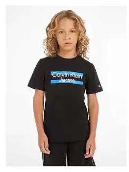 Image of Calvin Klein Jeans Boys Maxi Block Logo Short Sleeve T-Shirt - Black, Size 16 Years