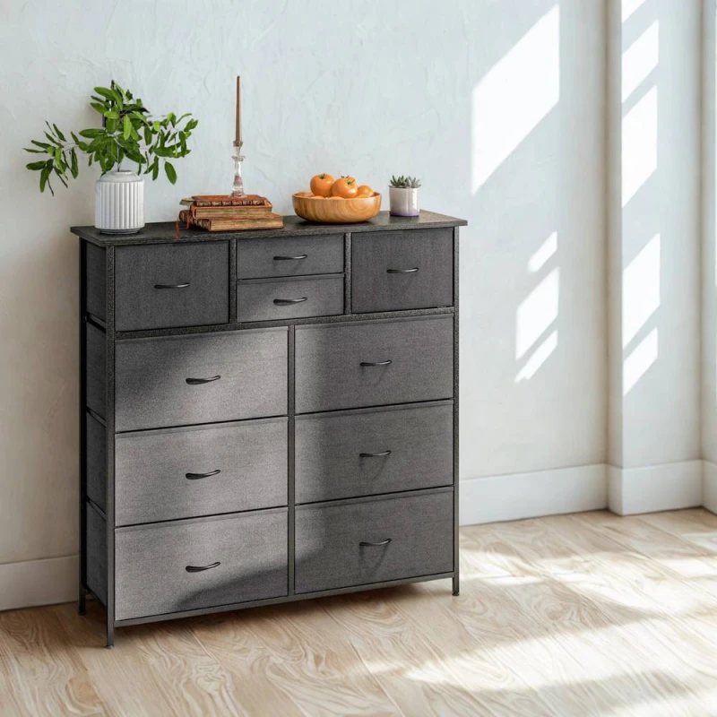 Image of Pirlo Plush Industrial 10 Drawer Chest Storage Unit Black Unisex