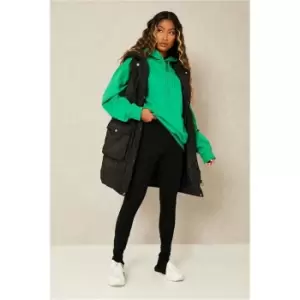 Image of I Saw It First Black Petite Pocket Detail Padded Gilet With Hood - Black