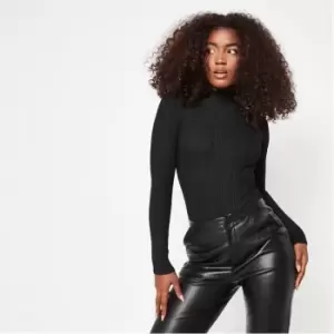 Image of Missguided Recycled Tall High Neck Knit Rib Bodysuit - Black
