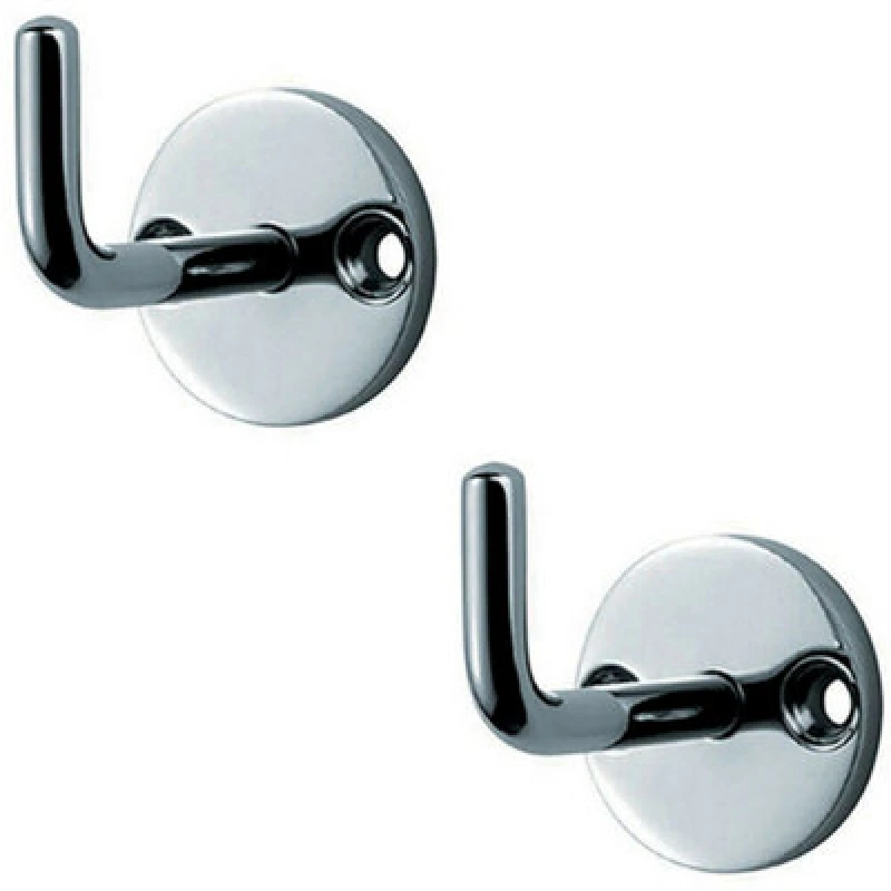 Image of Loops 2x Slimline Coat Hook on Round Rose 45mm Projection Bright Stainless Steel Metallics