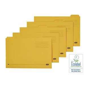 Image of Elba Foolscap Tabbed Folders Mediumweight 250gsm Yellow Pack of 100 20 x Set of 5 Position Tabs