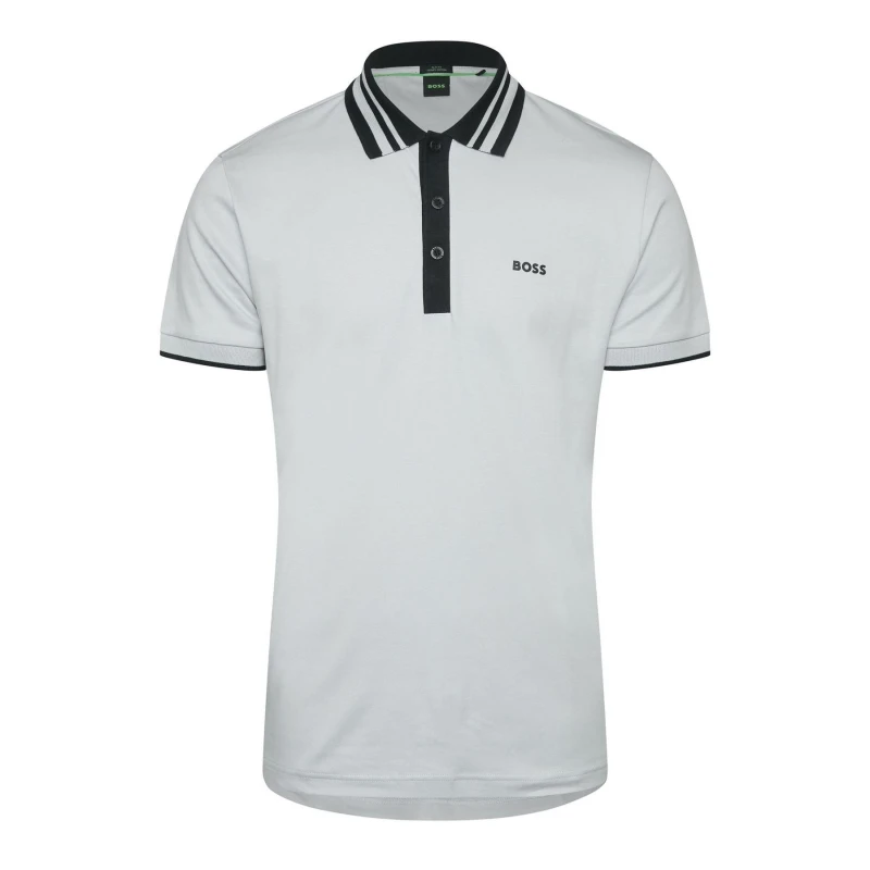Image of Boss Paule Tape Stripe Collar Polo Shirt Grey male S
