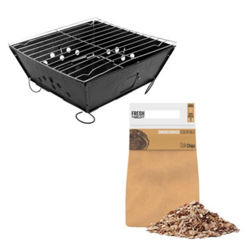Image of MonsterShop Portable Folding Bbq & Oak Wood Chips Barbecue Grill Foldable Tabletop Charcoal