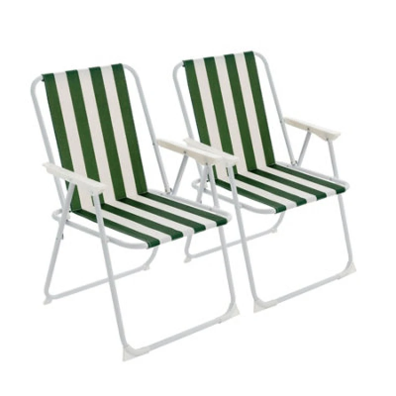Image of Harbour Housewares Folding Metal Beach Chairs - Green Stripe - Pack Of 2