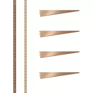 Image of Rothley Bright Twin Slot Shelving Kit 1220mm Uprights (x2) & 270mm Brackets (x4) in Copper Steel