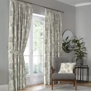 Image of Dreams & Drapes Indira Floral Print 100% Cotton Lined Pencil Pleat Curtains, Coral/Natural, 46 x 54 Inch