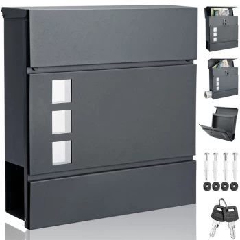 Image of Monzana - Letterbox Letter Post Mail Postbox Letter Steel Wall Mount Mailbox Anthracite