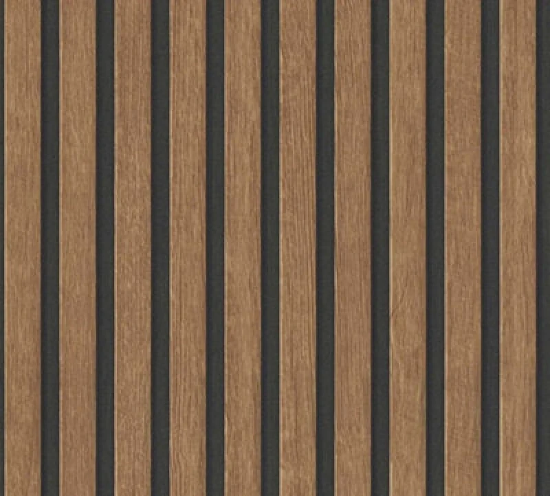 Image of A.S. Creation Wooden Slats Panelling 3D Wood Panel Stripe Brown Black Wallpaper Brown