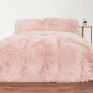 Image of I Saw It First Shaggy Faux Fur King Duvet Cover and Pillow Set - Pink