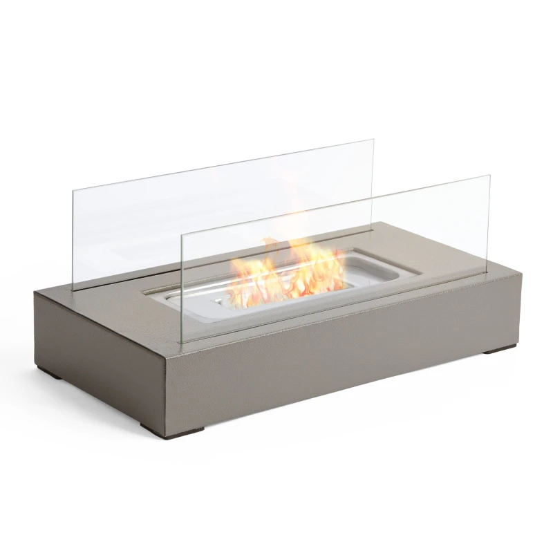 Image of VonHaus Tabletop Fireplace Bioethanol Fire Pit Rectangle Shape Grey unisex