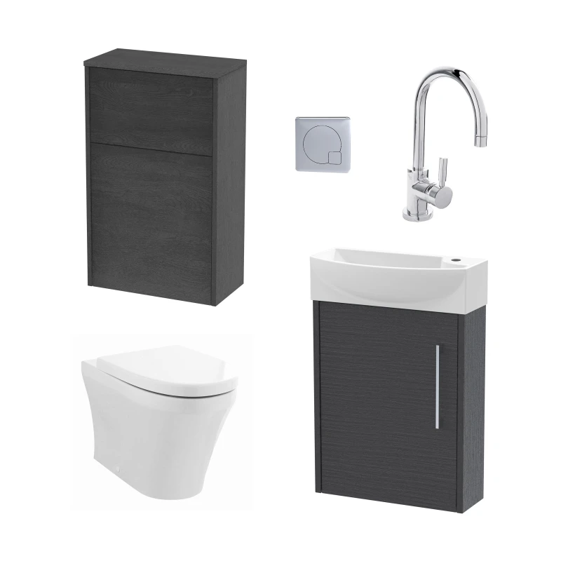 Image of Balterley Left Wall Hung Vanity WC Cistern Toilet Tap Graphite Chrome 440mm Silver