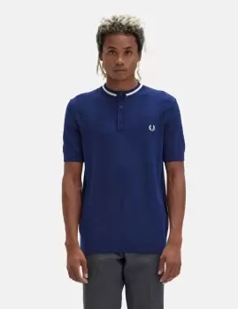 Image of Fred Perry Cable Knit Henley Shirt - French Navy Blue