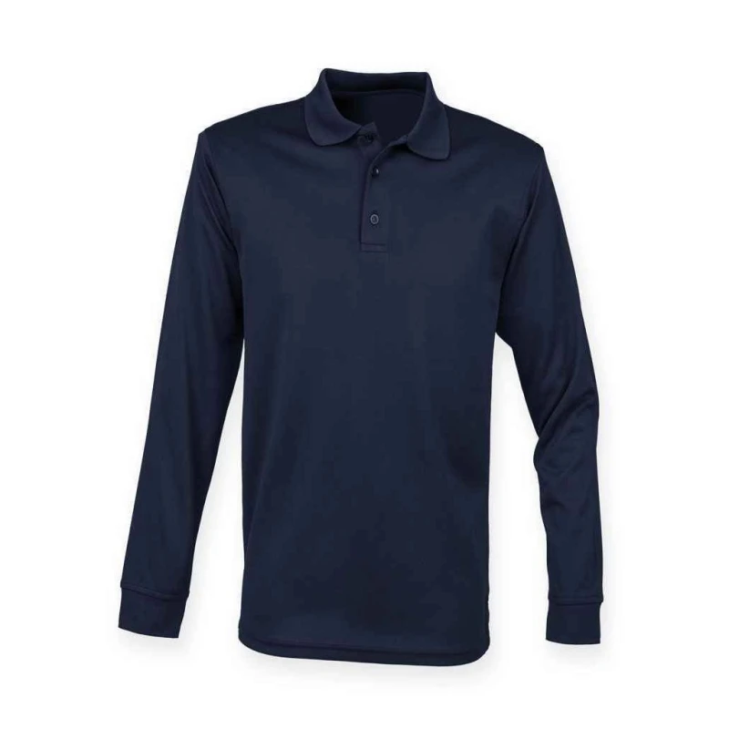 Image of Henbury Mens Long Sleeve Coolplus Piqu Polo Shirt in Navy Size: XS Navy Male XS