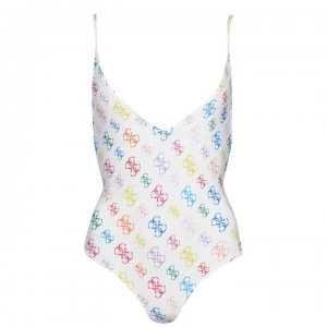 Image of Guess AOP Rainbow Logo Swimsuit - White MULT
