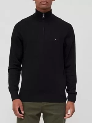 Image of Tommy Hilfiger Pima Cotton Cashmere Quarter Zip Knitted Jumper, Black Size M Men