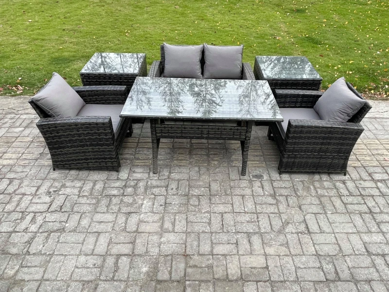 Image of Fimous Wicker Outdoor Garden Furniture Sets Patio Furniture Rattan Rectangular Dining Table Lounge Sofa