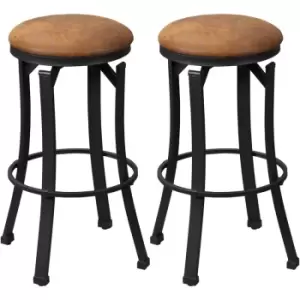 Image of Homcom - Bar Stools Set of 2 Microfiber Cloth Bar Chairs w/ Steel Legs Brown