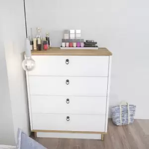 Image of Decorotika - Sahra Chest of Drawers 4 Drawers Storage White and Oud Oak Pattern