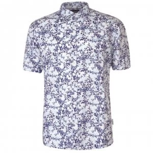 Image of Pierre Cardin All Over Print Linen Shirt Mens - Navy/Turq/Wht