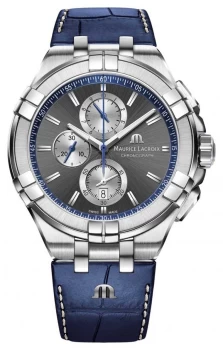Image of Maurice Lacroix Mens Aikon Blue Leather Strap Grey Dial Watch