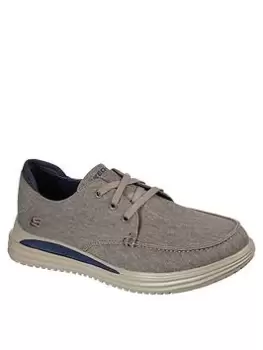 Image of Skechers Proven Low Profile Moc Toe Lace Up Shoe, Khaki, Size 11, Men