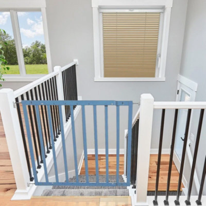 Image of Safetots Top Of The Stairs Screw Fitted Stair Gate, Azure Blue Wooden, 63.5Cm - 105.5Cm, Wood Baby Gate, Safety Gate