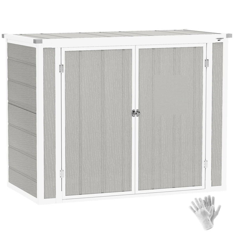 Image of Outsunny 4.7 x 2.5FT Lockable Garden Shed, 2-Bin Storage Shed, Light Grey Pale Grey