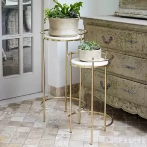 Image of Ivyline Opulence Set of 2 Nested Side Tables Marble/Gold