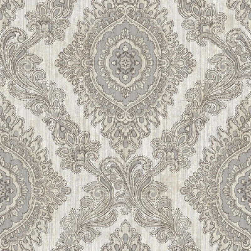 Image of Wallquest Villa Rosa Damask Silver Wallpaper Floral Classic Acrylic Coated