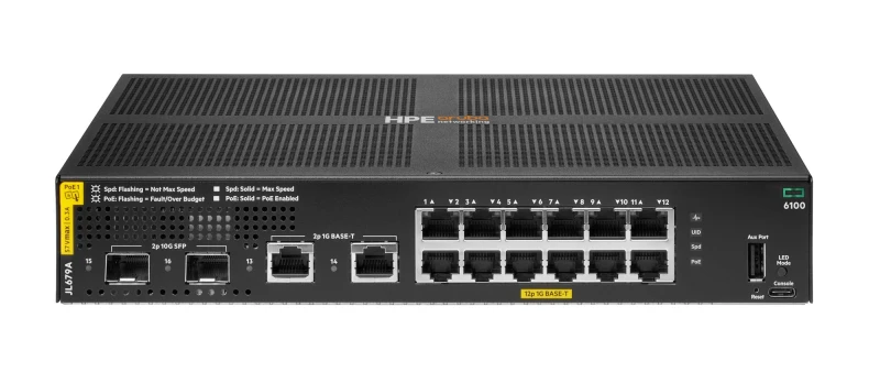 Image of HPE Aruba Networking CX 6100 12G Class4 PoE 2G/2SFP+ 139W Switch