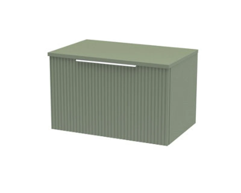 Image of Hudson Reed Fluted Wall Hung 1-Drawer Vanity Unit & Green Worktop, Sleek Counter Top Vanity Unit In Satin Green, 600mm