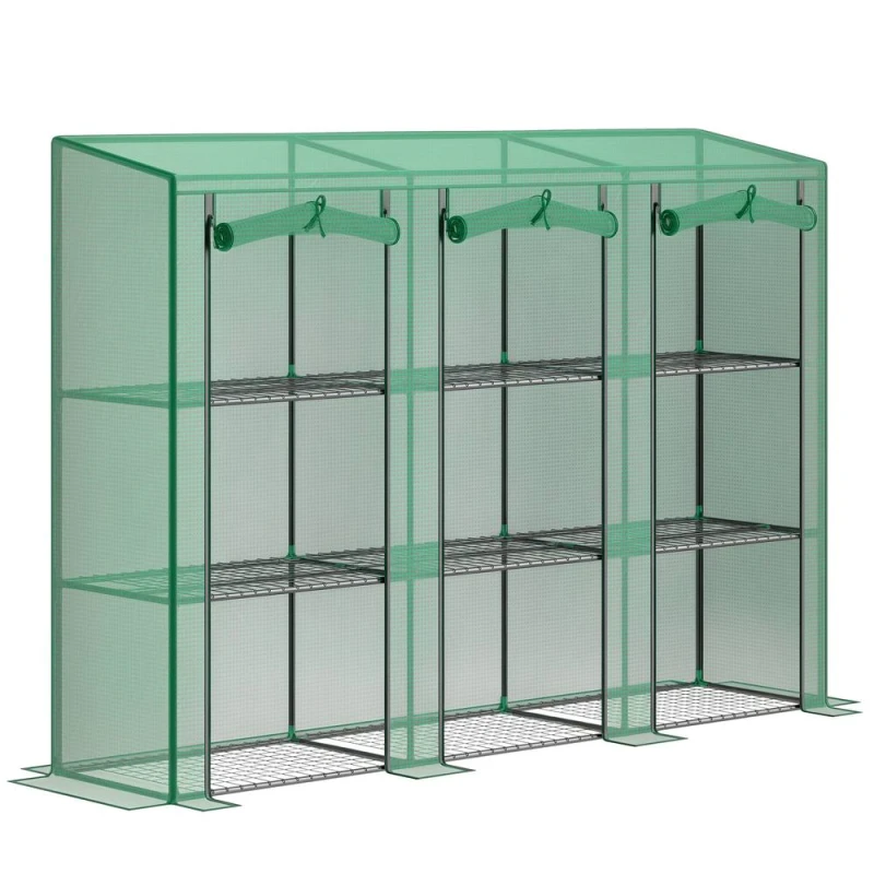 Image of OUTSUNNY 3 Tier Lean-to Mini Greenhouse with PE Cover, Green Green Unisex