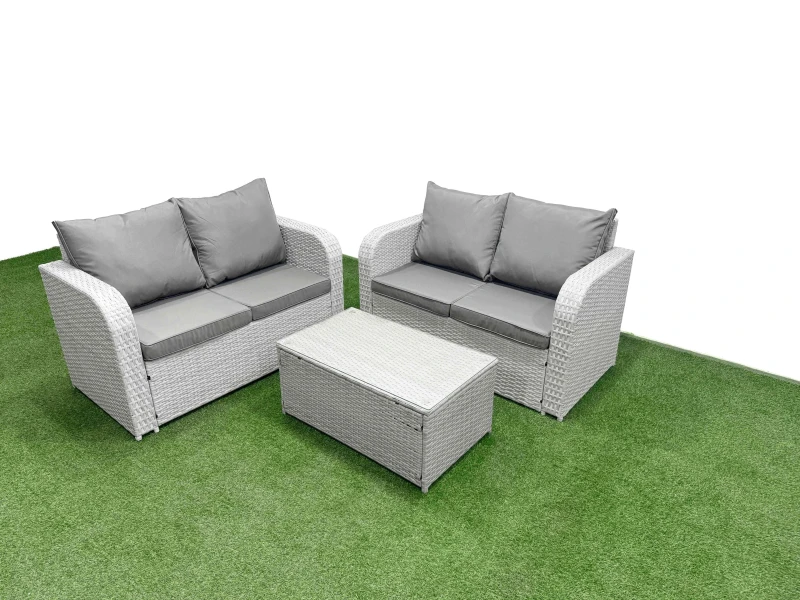 Image of Fimous 4 Seater Outdoor Love Sofa Set Rattan Garden Furniture Set with Rectangular Coffee Table Light Grey Light Grey
