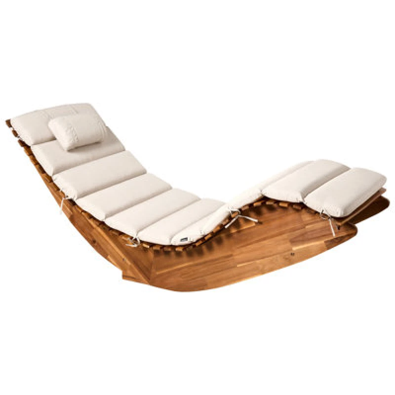 Image of Beliani Sun Lounger With Cushion Brescia Premium Acacia Wood Light Beige