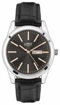 Image of Limit Mens Black Leather Strap Grey Dial Silver Case Watch