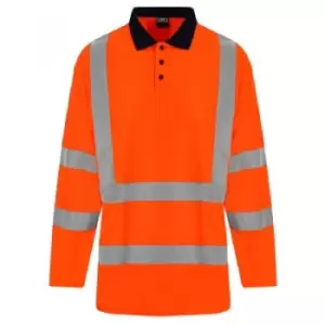 Image of PRO RTX High Visibility Mens Long Sleeve Polo Shirt (3XL) (Orange/Navy) - Orange/Navy