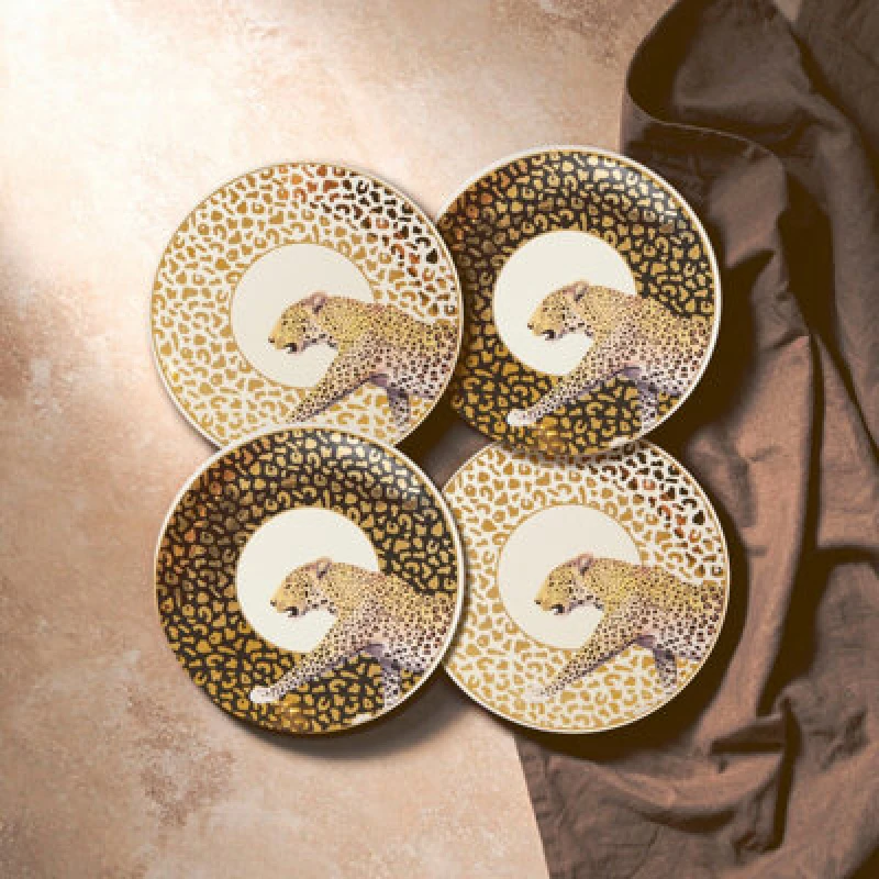 Image of SO'HOME Set of 4 Stoneware Leopard Dishes Gold-Coloured ONE SIZE