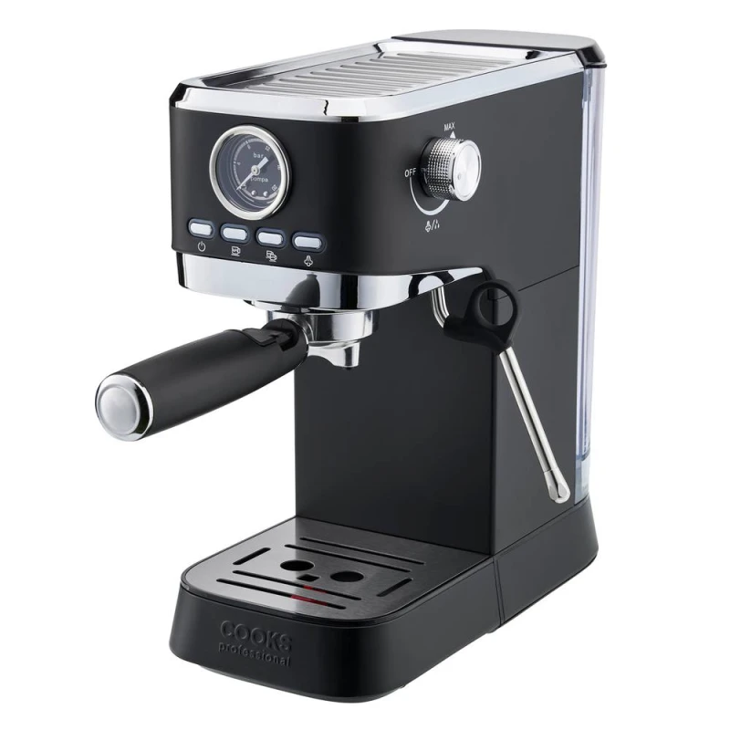 Image of Cooks Professional 20 Bar Espresso Coffee Machine with Steam Wand & Drip Tray in Black Unisex