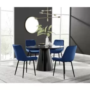 Image of Furniturebox Palma Black Semi Gloss 120cm Round Minimalist Dining Table & 4 Navy Pesaro Black Leg Chairs