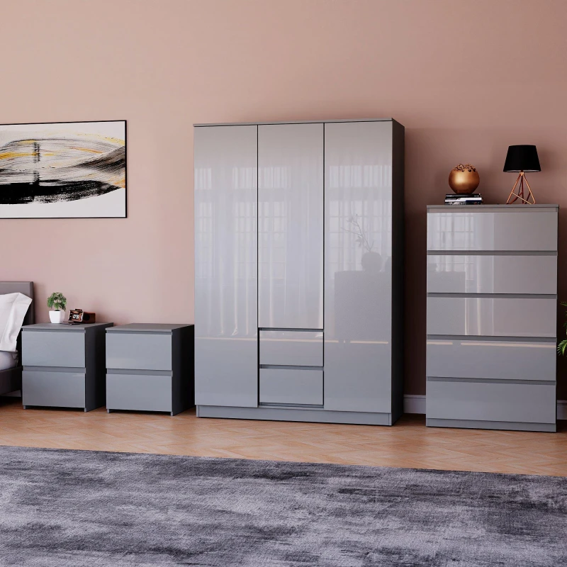 Image of Lassic Glinton Gloss 4 Piece Bedroom Set 8 Grey unisex 4 Piece