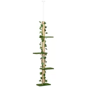 Image of PawHut 242cm Adjustable Floor-To-Ceiling Cat Tower w/ Anti Slip Kit - Green