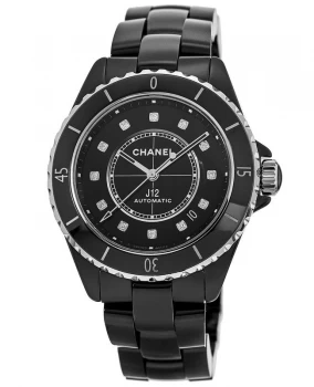 Image of Chanel J12 Automatic Black Ceramic & Steel Diamond Dial Womens Watch H5702 H5702